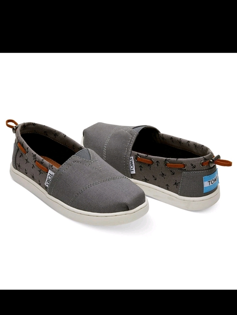 TOMS Kids Boy's Bimini Steel Grey Skulls Slip On Sneakers Shoes Youth Size 13